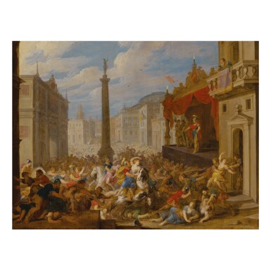 View full screen - View 1 of Lot 57. VINCENT MALO | ABDUCTION OF THE SABINE WOMEN, IN AN IMAGINED ROMAN ARCHITECTURAL SETTING .