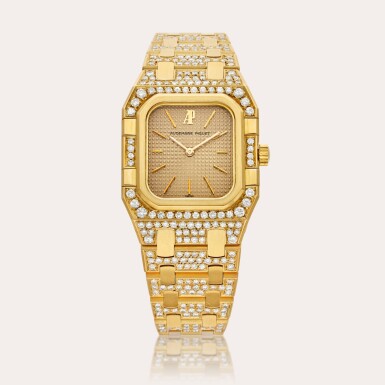 View full screen - View 1 of Lot 356. Royal Oak Rectangular | A yellow gold and diamond-set wristwatch with bracelet, Circa 1985.