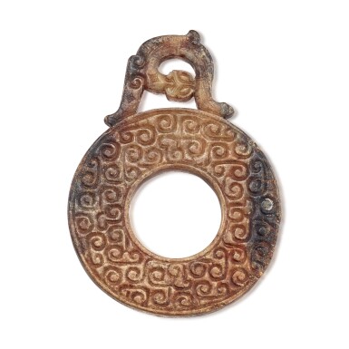 View full screen - View 1 of Lot 466. A jade 'chilong' disc, Han dynasty or later 漢或以後 出廓螭龍玉環.