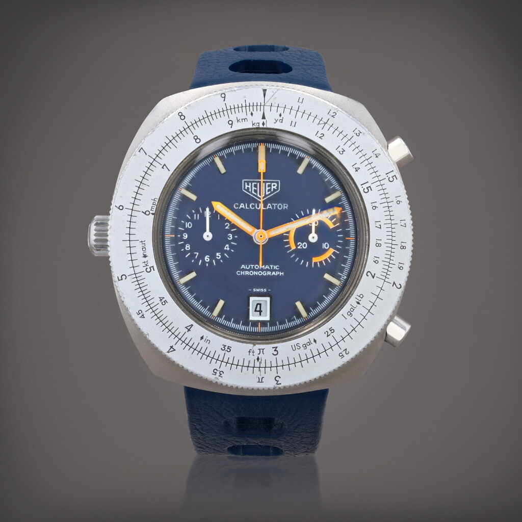 View full screen - View 1 of Lot 451. Calculator, reference 110.633 Montre bracelet chronographe en acier avec date | Stainless steel chronograph wristwatch with date Vers 1970 | Circa 1970.