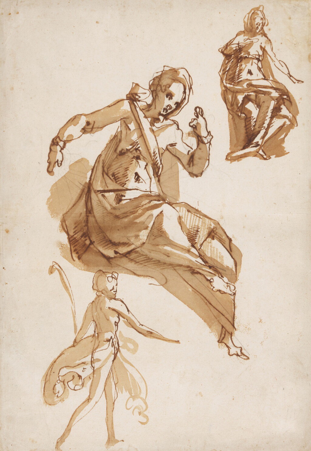 全萤幕检视 - 查看125Recto: Studies of two female figures, a walking figure below Verso: Two soldiers brandishing swords and daggers, a sketch of a third 的1