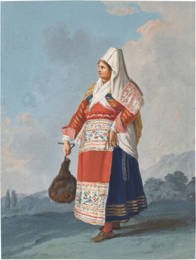 View full screen - View 1 of Lot 80. A group of six genre scenes: Itinerant traders and scenes from peasant life, including a family cooking around a barrel and a family travelling on horseback.