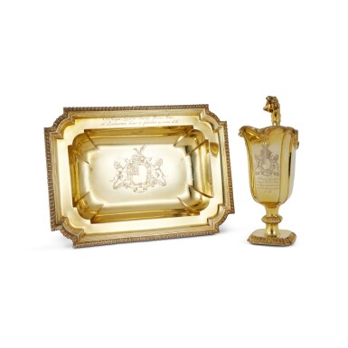 View full screen - View 1 of Lot 36. The Royal Society: A George II Silver-Gilt Ewer and Basin, George Wickes, London, 1744.