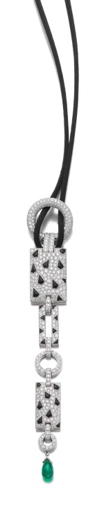 DIAMOND, EMERALD AND ONYX PENDENT NECKLACE, 'PANTHÈRE', CARTIER