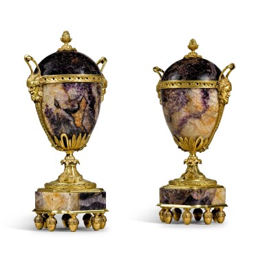 View full screen - View 1 of Lot 20. A pair of gilt-bronze mounted Blue John vases.