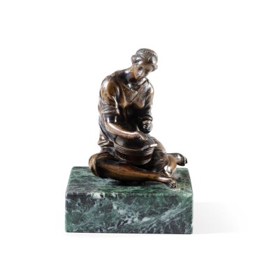 View full screen - View 1 of Lot 125. Peasant woman milking a cow.