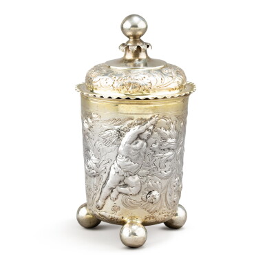 View full screen - View 1 of Lot 203. A German silver-gilt covered beaker, maker's mark PH, Leipzig, 1693-1695.
