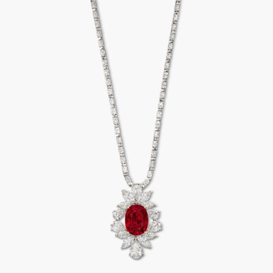 View full screen - View 1 of Lot 1822. Ruby and Diamond Pendent Necklace | 5.13克拉 天然 「莫桑比克」未經加熱紅寶石 配 鑽石 掛墜項鏈.
