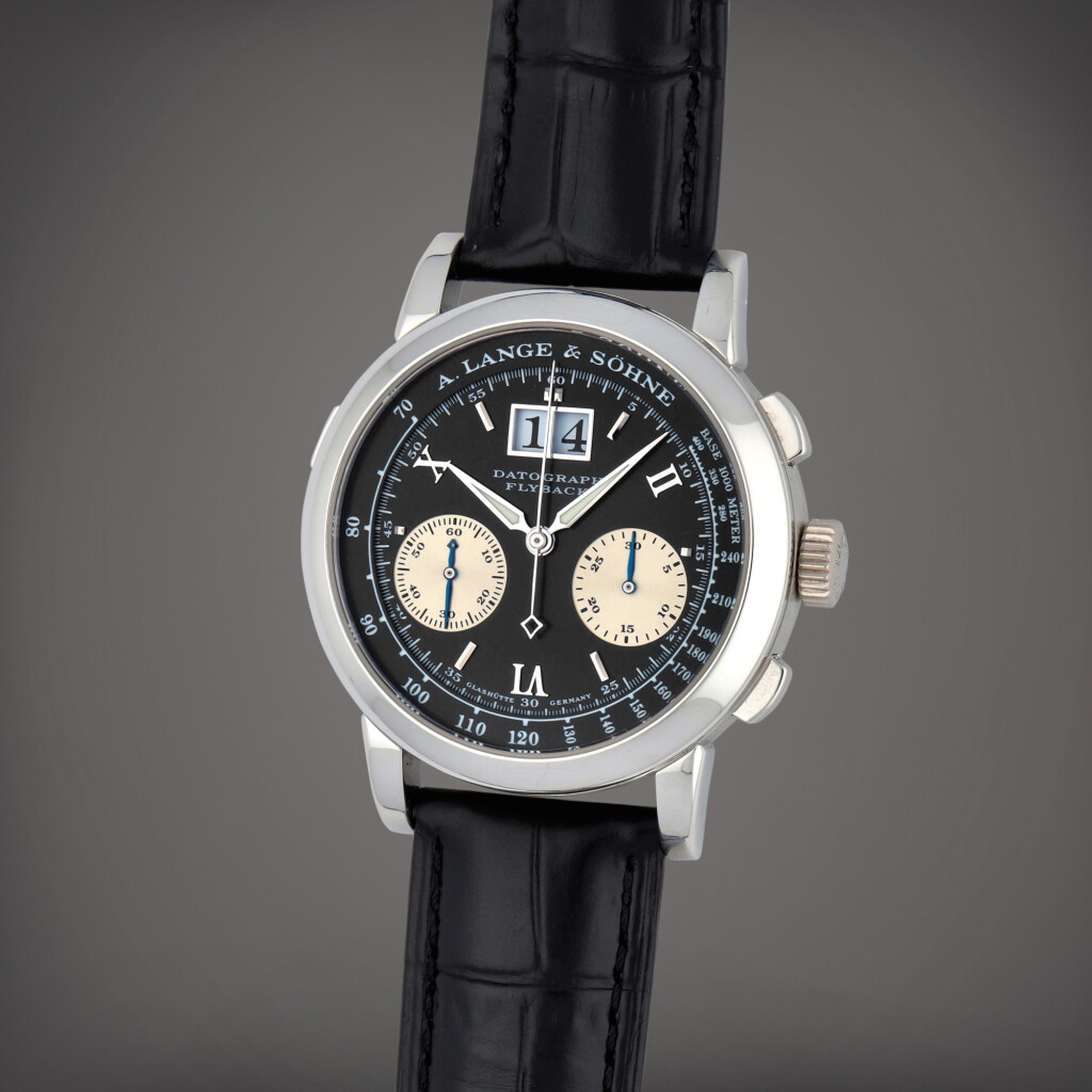 View full screen - View 1 of Lot 13. Datograph, Reference 403.035 | A platinum flyback chronograph wristwatch with digital date display | Circa 2003.