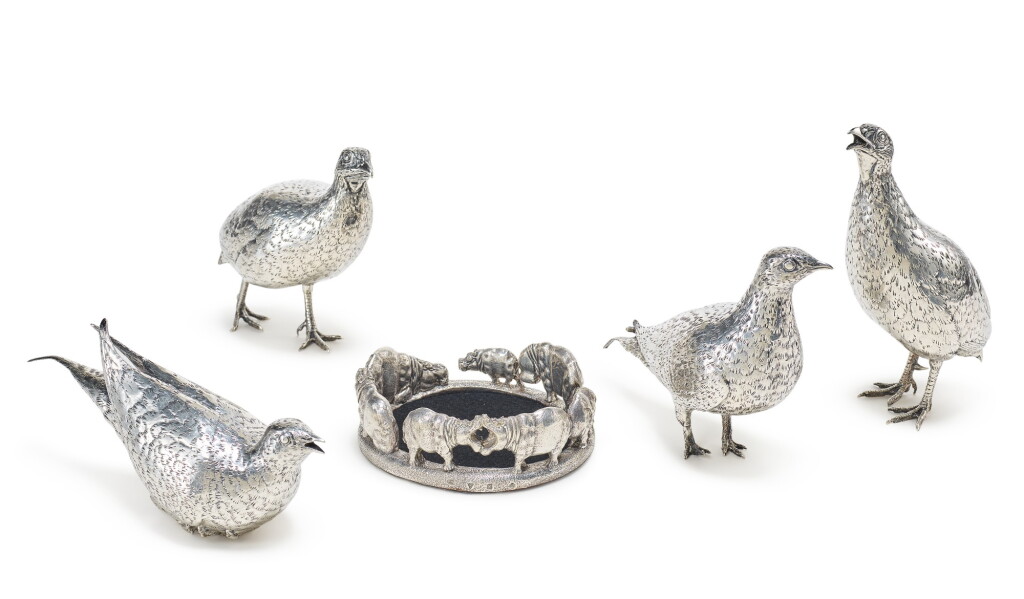 View full screen - View 1 of Lot 415. A GROUP OF FOUR ZIMBABWEAN SILVER PARTRIDGES, PATRICK MAVROS, HARARE, 1995.