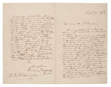 View full screen - View 1 of Lot 72. R. Wagner. Autograph letter signed to A.J. Rühlmann, 26 June 1861.