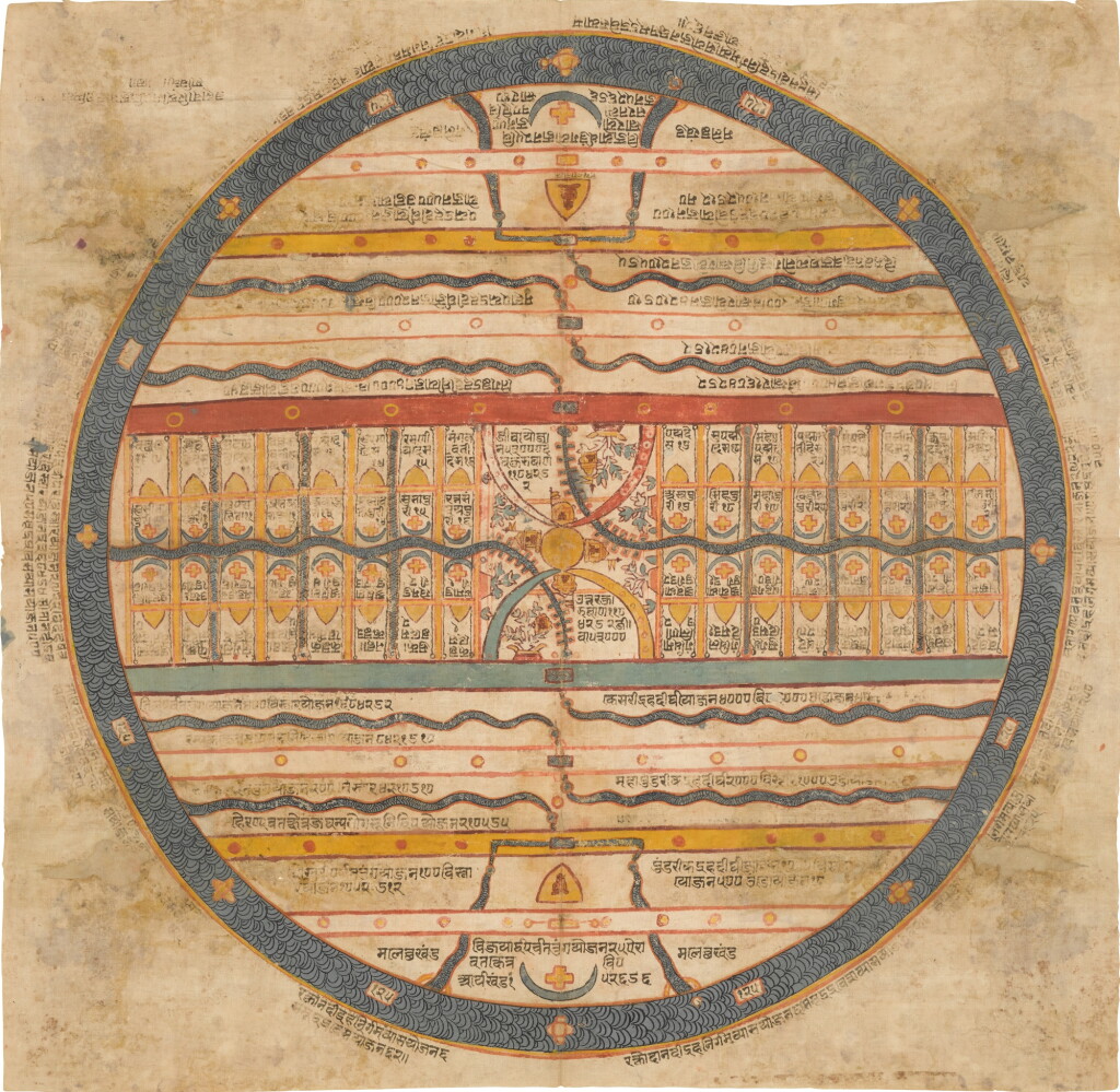View full screen - View 1 of Lot 127. A Jain ‘Jambudvipa’ cosmic diagram, India, Rajasthan, 17th century.