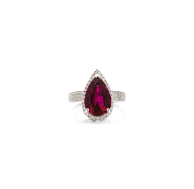 View full screen - View 1 of Lot 2. PINK TOURMALINE AND DIAMOND RING.