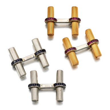 View full screen - View 1 of Lot 67. Two pairs of gem set cufflinks.