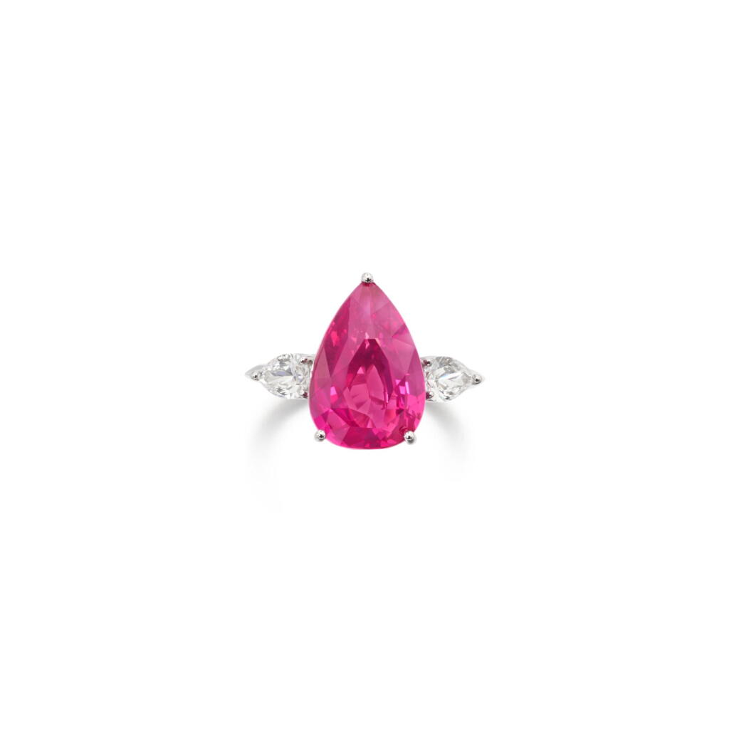 View full screen - View 1 of Lot 541. Pink sapphire and diamond ring.
