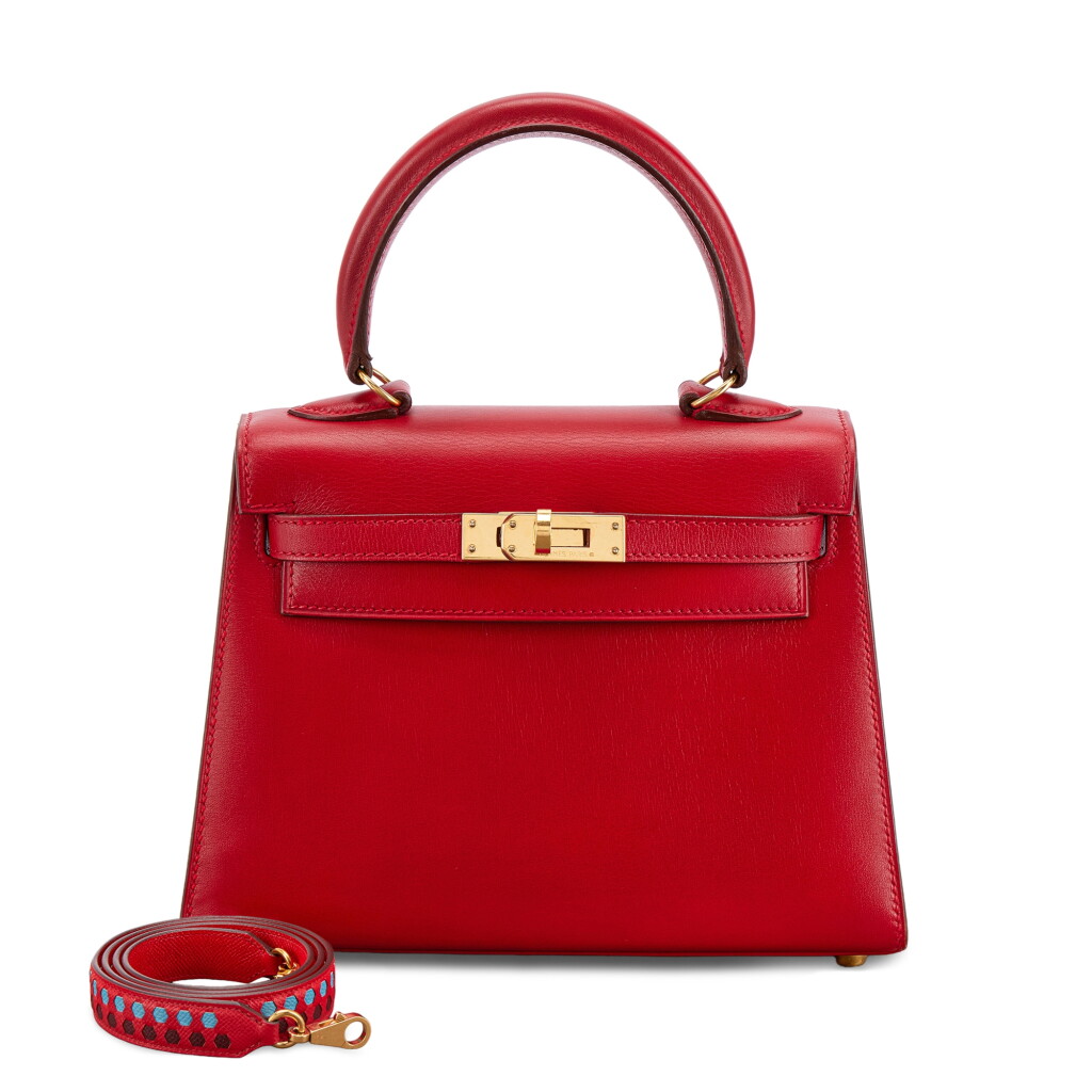 View full screen - View 1 of Lot 618. Vintage Rouge Vif Box Mini Kelly I 20 Gold Hardware, 1993.