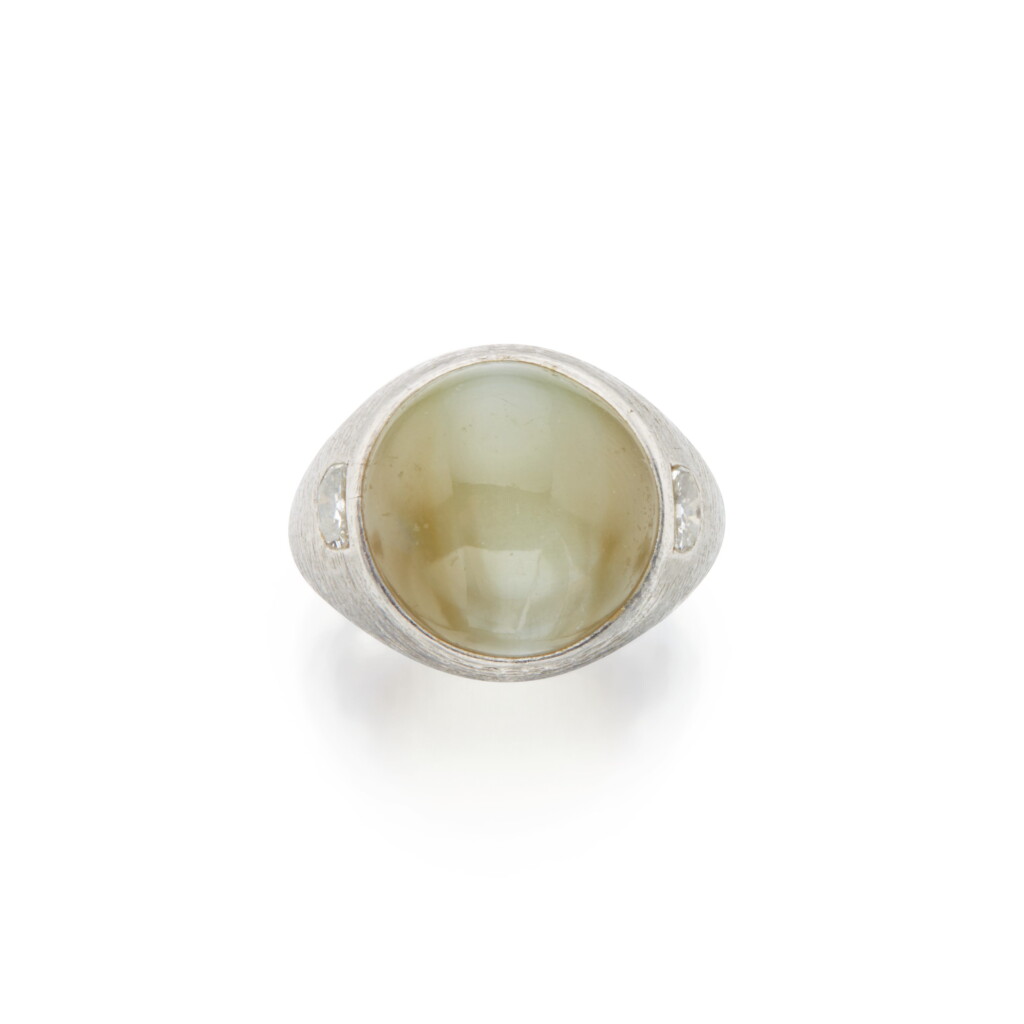 View full screen - View 1 of Lot 187. Cat's-Eye Chrysoberyl and Diamond Ring.