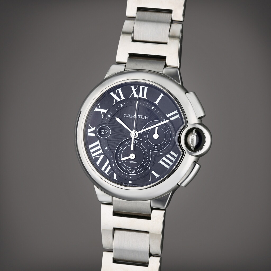 View full screen - View 1 of Lot 84. Reference 3109 Ballon Bleu XL | A stainless steel automatic chronograph wristwatch with date and bracelet, Circa 2015.