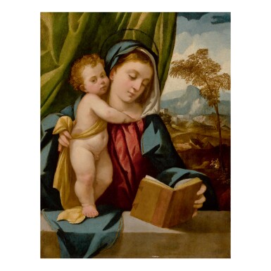 View full screen - View 1 of Lot 15. Sold Without Reserve | BONIFAZIO DE' PITATI, CALLED BONIFAZIO VERONESE | MADONNA READING A BOOK AND HOLDING THE STANDING CHRIST CHILD, WITH A LANDSCAPE BEYOND .
