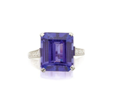 View full screen - View 1 of Lot 19. MOUNTED BY CARTIER | TANZANITE AND DIAMOND RING.