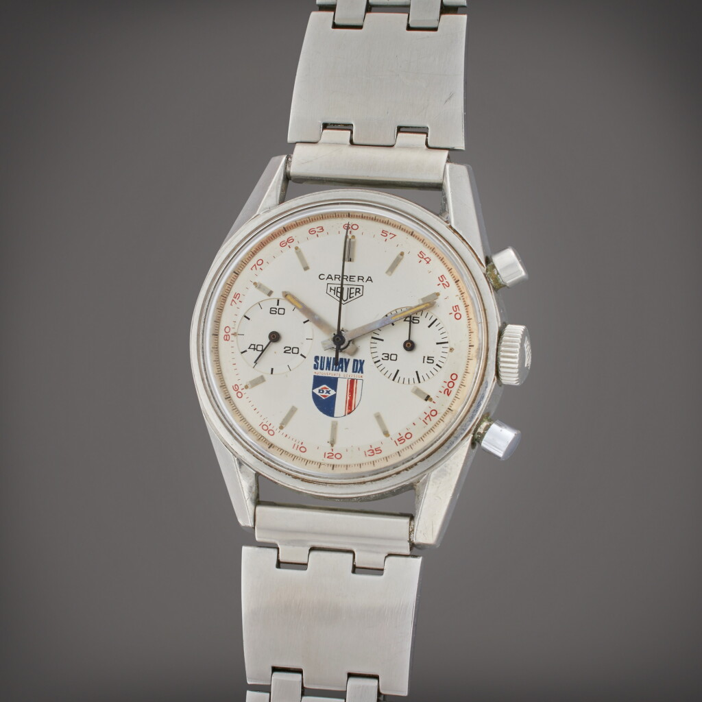 View full screen - View 1 of Lot 90. Reference 3647 Carrera 'Sunray DX' | A stainless steel chronograph wristwatch, Circa 1967.