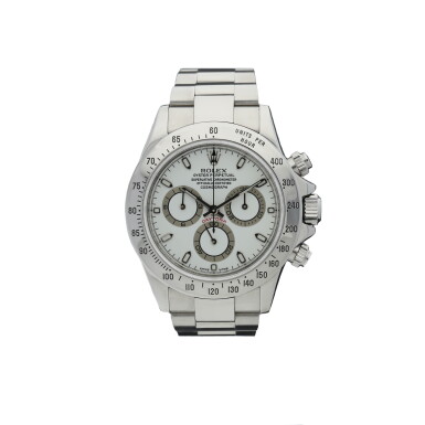 View full screen - View 1 of Lot 451. ROLEX | REFERENCE 116520 DAYTONA A STAINLESS STEEL AUTOMATIC CHRONOGRAPH WRISTWATCH WITH REGISTERS AND BRACELET, CIRCA 2000.