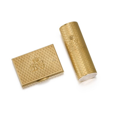 View full screen - View 1 of Lot 89. A lipstick holder and matching pill box, attributed to Cartier, Paris, second third of the 20th century,.