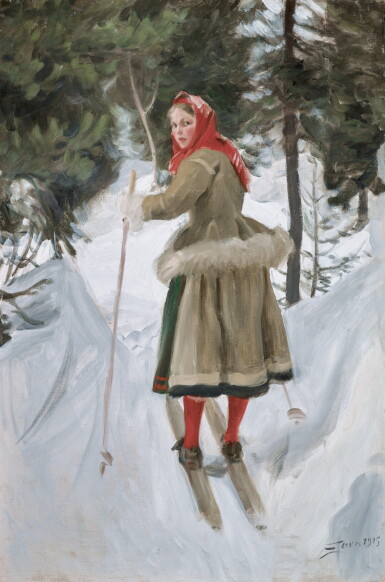 View full screen - View 1 of Lot 7. Girl from Mora Skiing.