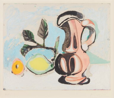 View full screen - View 1 of Lot 117. Nature morte au citron et pichet rouge.
