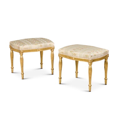 View full screen - View 1 of Lot 39. A pair of George III giltwood stools, circa 1780.