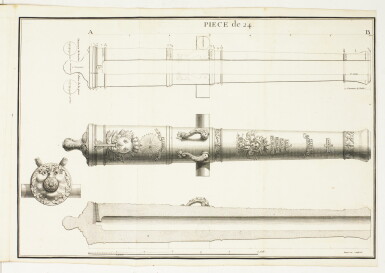 View full screen - View 1 of Lot 18. Artillery, 9 French 18th century vol., by Belidor, Le Blond, Diderot, Papacino d'Antoni, Scheel, and others.
