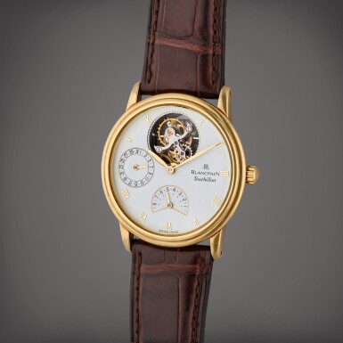 View full screen - View 1 of Lot 383. Villeret Tourbillon | A yellow gold tourbillon wristwatch with date and power reserve indication, Circa 2004.