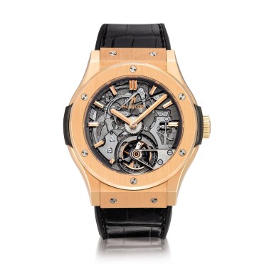 View full screen - View 1 of Lot 2104. Hublot | Classic Fusion, Reference 504.OX.0180.LR, A limited edition king gold skeletonized tourbillon minute repeating wristwatch with cathedral gongs, Circa 2014 | 宇舶 | Classic Fusion 型號504.OX.0180.LR 限量版帝王金鏤空陀飛輪三問腕錶,備大教堂音簧,約2014年製.