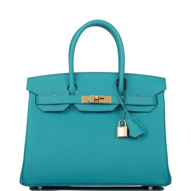 View full screen - View 1 of Lot 14. Hèrmes Bleu Paon Birkin 30cm of Epsom Leather with Gold Hardware .