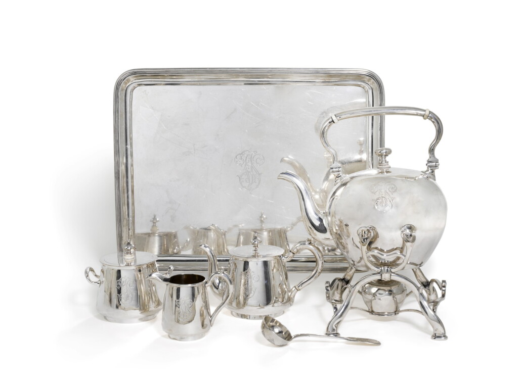 View full screen - View 1 of Lot 3. A SILVER TEA SET, NIKOLAI KEMPER, STEFAN WAKEVA AND AN UNKNOWN MAKER, 1891-1893.