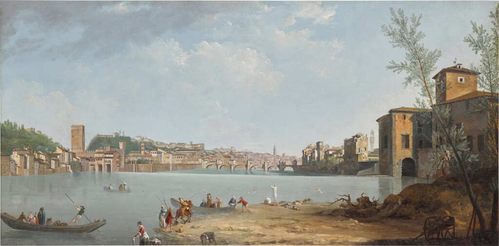 View full screen - View 1 of Lot 56. THOMAS PATCH | FLORENCE, A VIEW OF THE RIVER ARNO WITH THE PONTE ALLE GRAZIE.