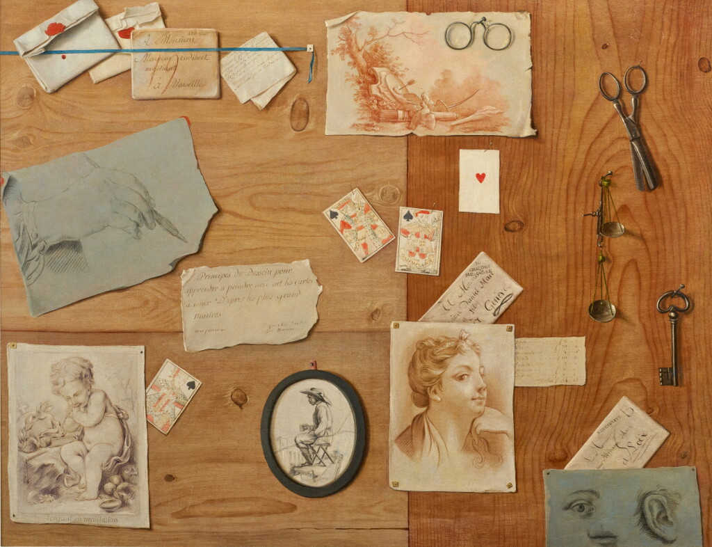 View full screen - View 1 of Lot 429. Trompe L'œil of Playing Cards, Keys, Scissors, and Various Drawings.
