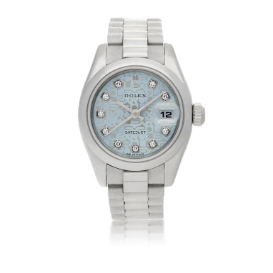 View full screen - View 1 of Lot 128. ROLEX | DATEJUST, REF 179166 PLATINUM DIAMOND-SET WRISTWATCH WITH DATE AND BRACELET CIRCA 2001.