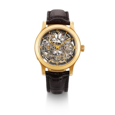 View full screen - View 1 of Lot 203. JAEGER-LECOULTRE | MASTER EIGHT DAY PERPETUAL SKELETON, REF 146.2.26.S LIMITED EDITION SKELETONISED PINK GOLD PERPETUAL CALENDAR WRISTWATCH WITH EIGHT-DAY POWER RESERVE, MOON PHASES AND AM/PM INDICATION CIRCA 2009.