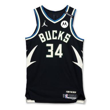 View full screen - View 1 of Lot 5. Giannis Antetokounmpo Milwaukee Bucks 2025 NBA Playoffs Eastern Conference Round 1 Game Worn Statement Edition Jersey | Game 1 & 2 | Matched to 2 Games | 36 points | 2 Double-Doubles.