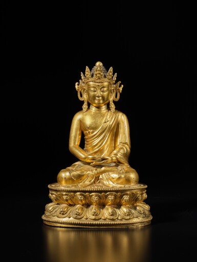 View full screen - View 1 of Lot 127. A gilt-bronze figure of Amitabha Buddha, Ming dynasty, Xuande / Zhengtong period.
