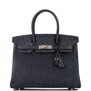 View full screen - View 1 of Lot 2. Hermès Bleu Indigo Birkin 30cm of Ostrich with Palladium Hardware.