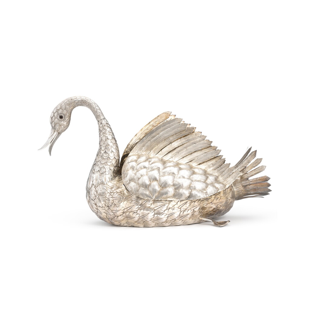 View full screen - View 1 of Lot 50. A Portuguese silver swan centrepiece, Manuel Alcino, Porto, mid-20th century.