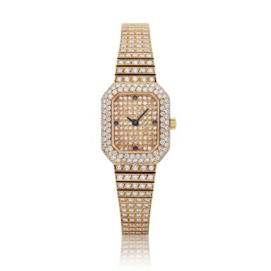 View full screen - View 1 of Lot 108. Reference 4629/1 | A yellow gold, diamond and sapphire-set bracelet watch, Circa 1990.