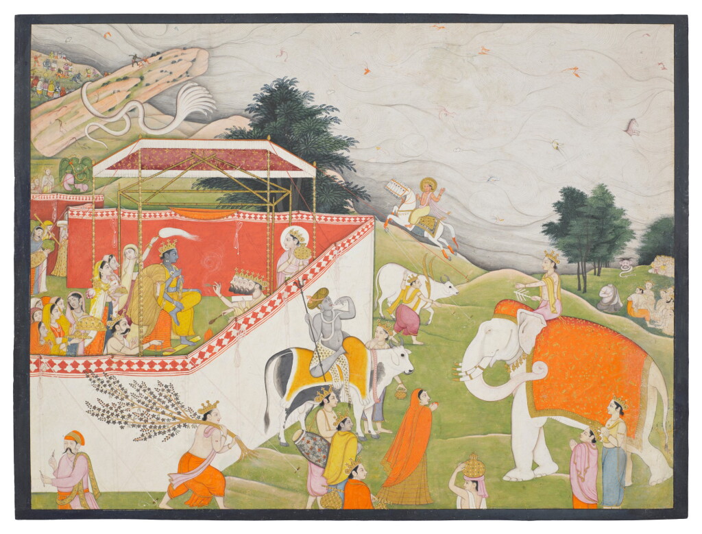 View full screen - View 1 of Lot 63. An illustration to a Bhagavata Purana series: The wedding of Vishnu and Lakshmi, by a Master of the First Generation after Manaku and Nainsukh, North India, Punjab Hills, Guler, circa 1770.