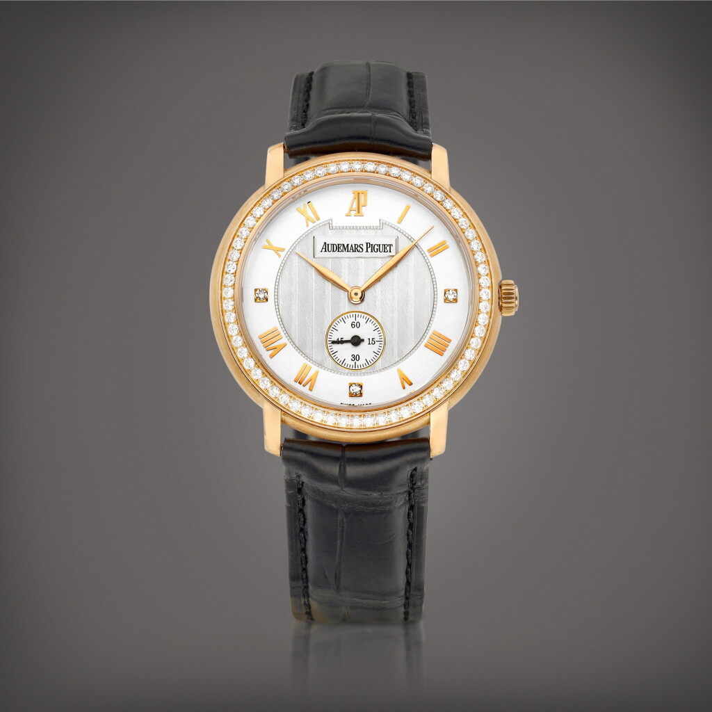 View full screen - View 1 of Lot 8707. Jules Audemars | A pink gold and diamond-set wristwatch, Circa 2005 | 愛彼 | Jules Audemars | 粉紅金鑲鑽石腕錶,約2005年製.