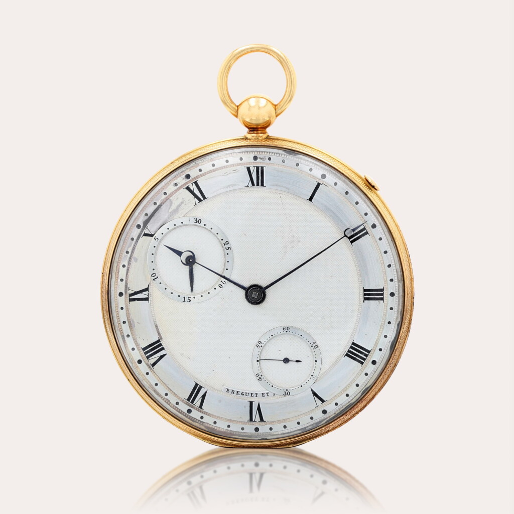 View full screen - View 1 of Lot 4. A 20ct gold half-quarter-repeating open-faced watch with date and jumping hours.