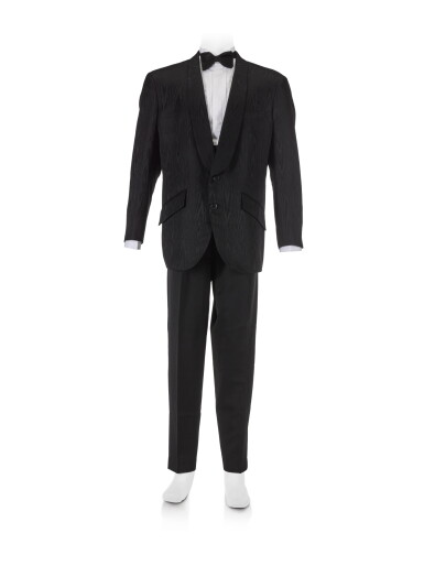 View full screen - View 1 of Lot 265. Freddie Mercury's black moiré evening ensemble, circa late 1980s.