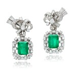 Emerald and diamond earrings, circa 1955