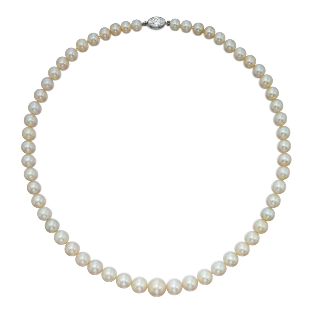 View full screen - View 1 of Lot 41. Natural Pearl and Diamond Necklace.